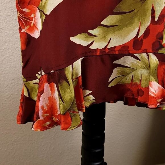 Chico's Silk Tropical Floral Dress - Red Green Sleeveless Medium - Picture 7 of 8